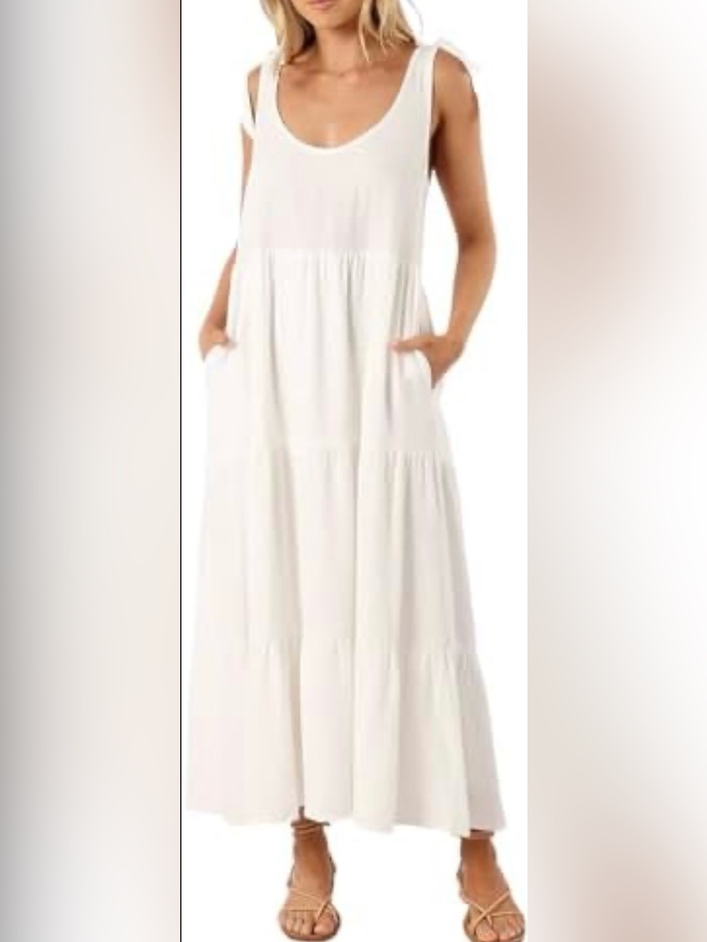 Sleeveless White Tiered Maxi Dress - Casual Summer Dress size S 100% cotton - Picture 14 of 14